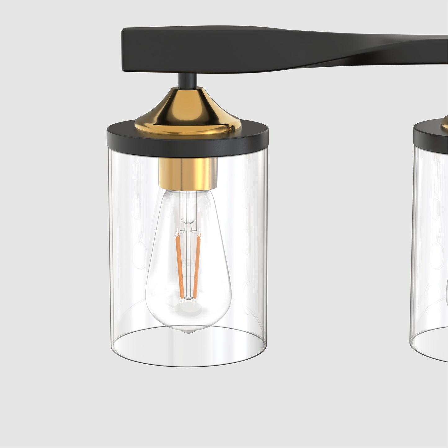 26 in. 4-Light Black and Gold Vanity Light with Clear Glass Shades for Bathroom