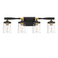26 in. 4-Light Black and Gold Vanity Light with Clear Glass Shades for Bathroom