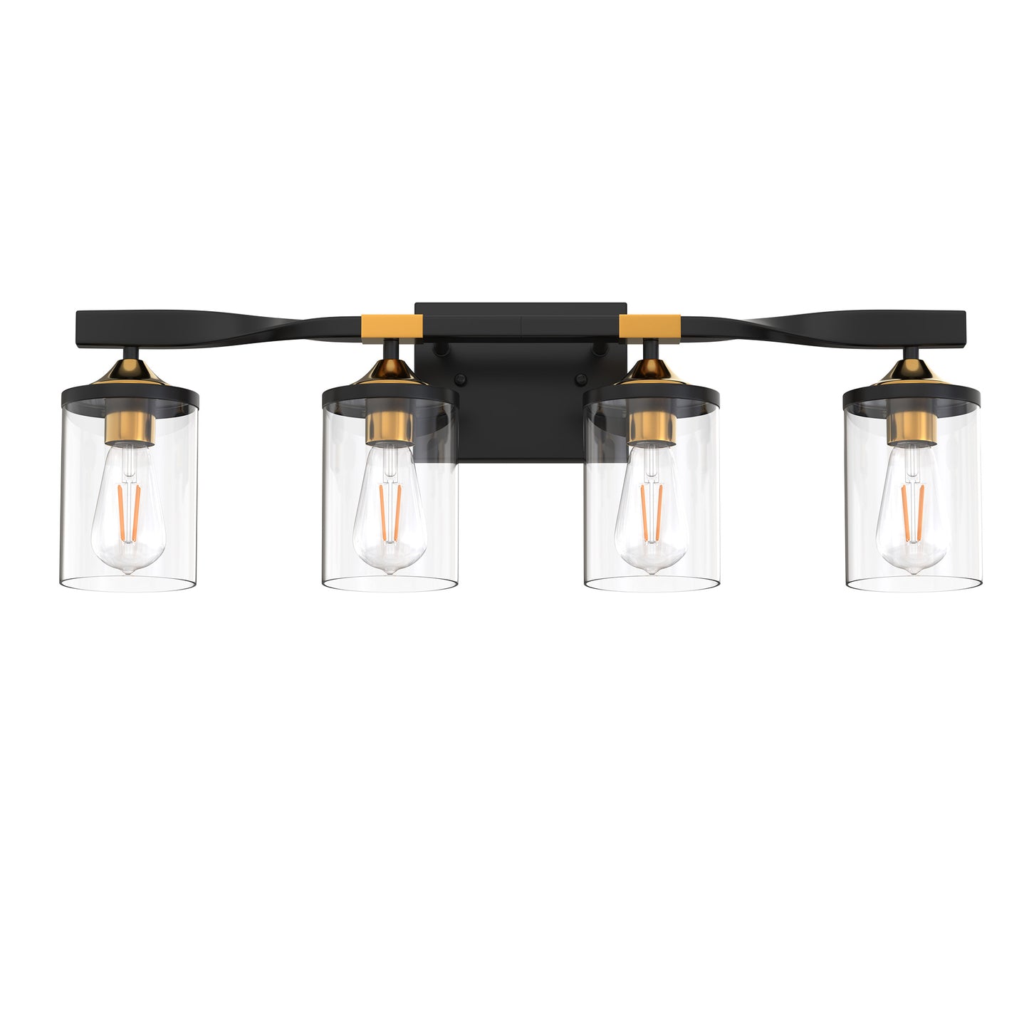 26 in. 4-Light Black and Gold Vanity Light with Clear Glass Shades for Bathroom
