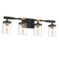 26 in. 4-Light Black and Gold Vanity Light with Clear Glass Shades for Bathroom