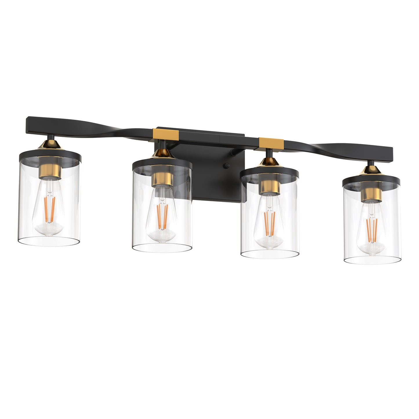 26 in. 4-Light Black and Gold Vanity Light with Clear Glass Shades for Bathroom