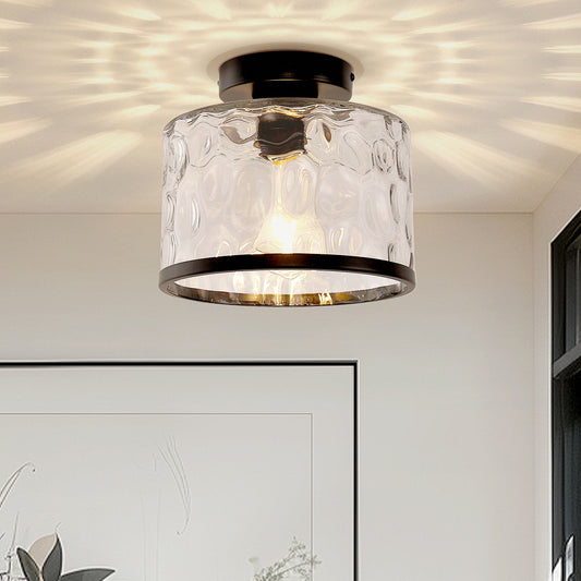 9 in. 1-Light Black Modern Semi Flush Mount Ceiling Light Industrial Clear Water Glass for Hallway Kitchen Bathroom