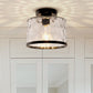 9 in. 1-Light Black Modern Semi Flush Mount Ceiling Light Industrial Clear Water Glass for Hallway Kitchen Bathroom
