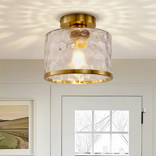 9 in. 1-Light Gold Modern Semi Flush Mount Ceiling Light Industrial Clear Water Glass for Hallway Kitchen Bathroom