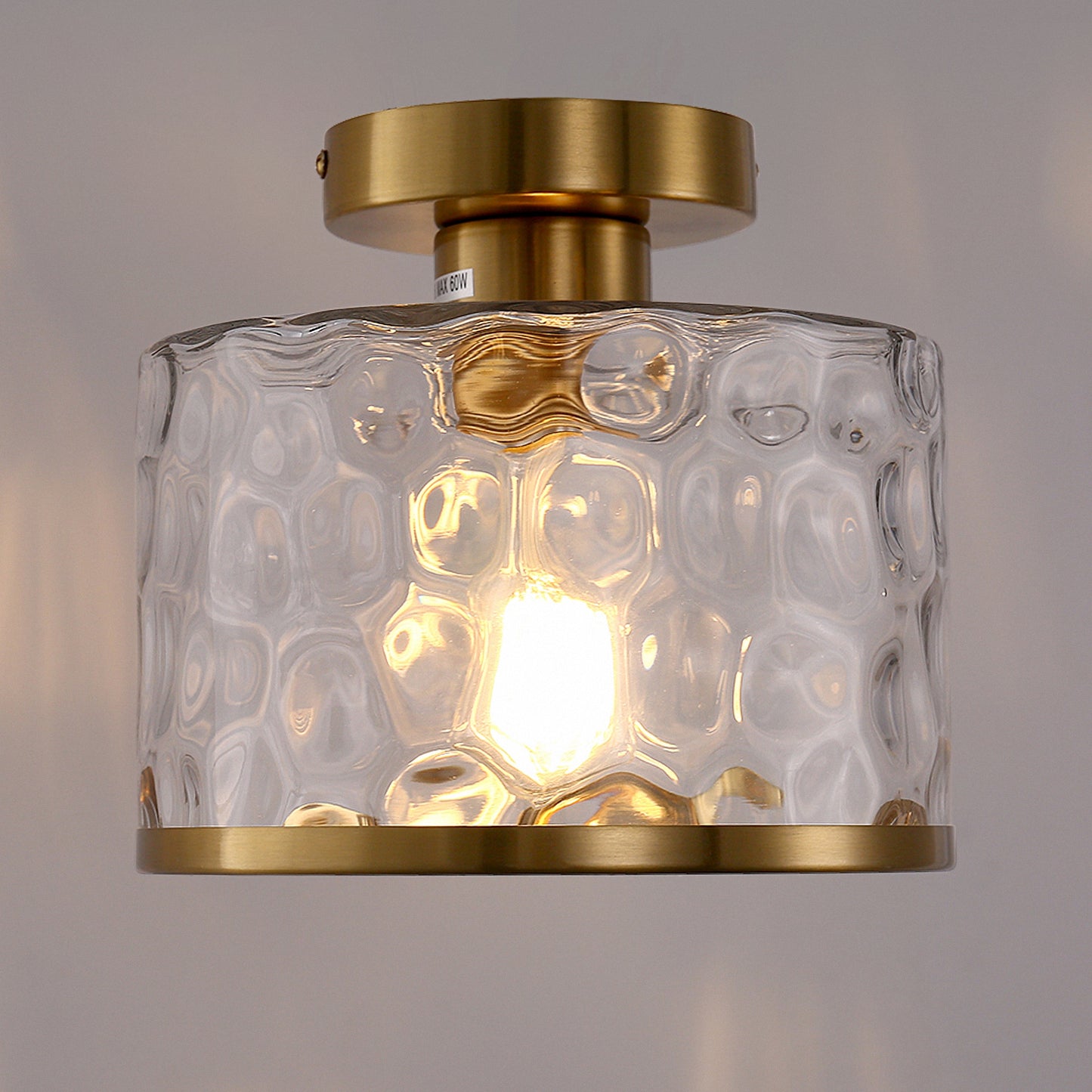 9 in. 1-Light Gold Modern Semi Flush Mount Ceiling Light Industrial Clear Water Glass for Hallway Kitchen Bathroom