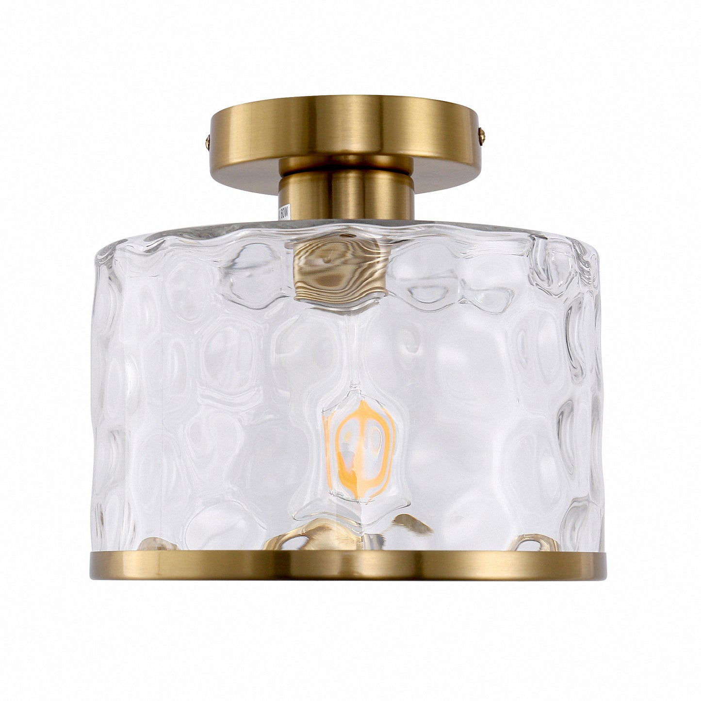 9 in. 1-Light Gold Modern Semi Flush Mount Ceiling Light Industrial Clear Water Glass for Hallway Kitchen Bathroom