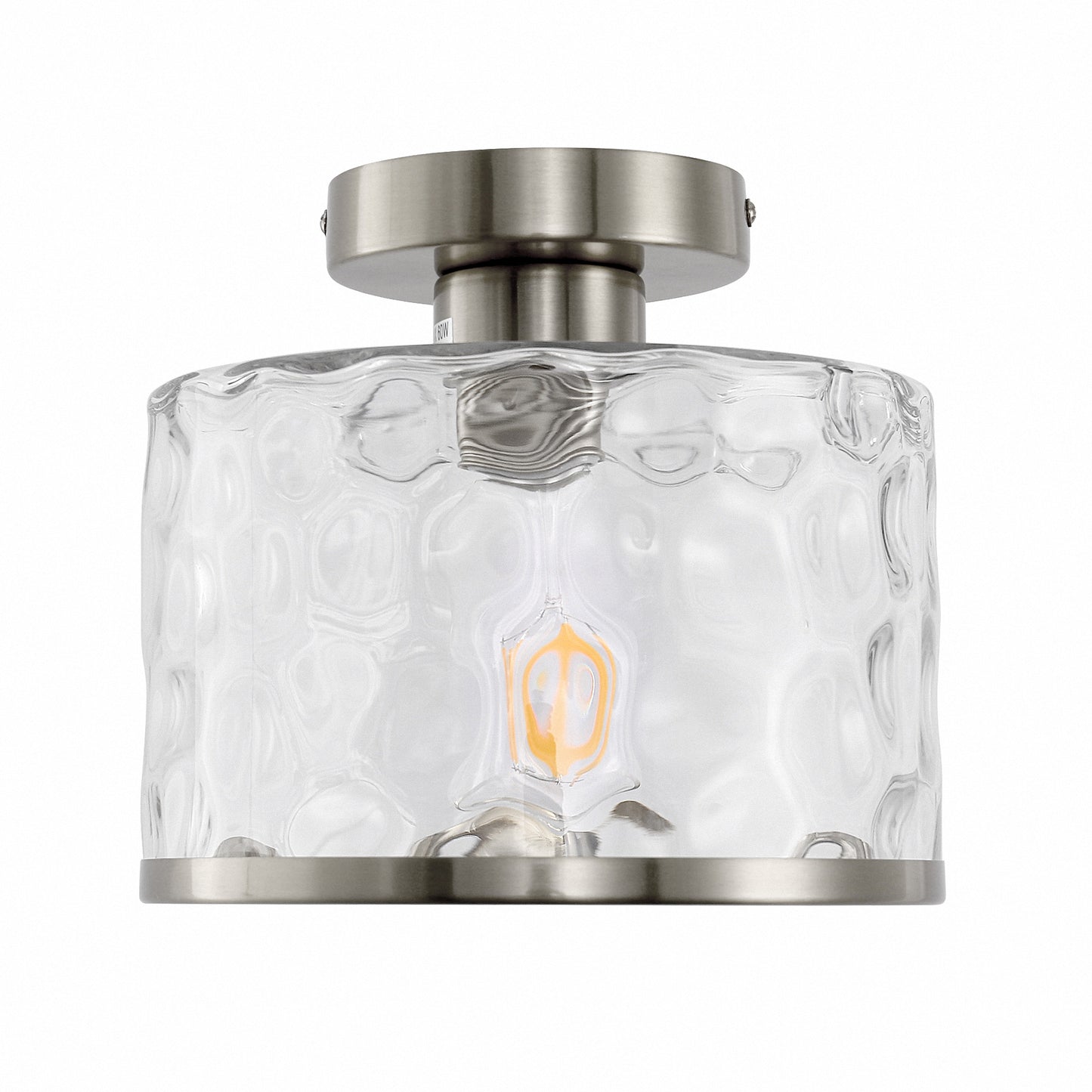 9 in. 1-Light Brushed Nickel Semi Flush Mount Ceiling Light Industrial Clear Water Glass for Hallway Kitchen Bathroom