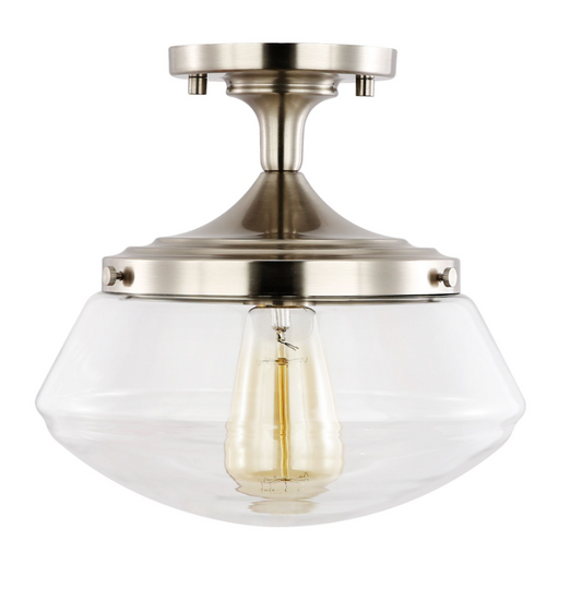 10 in 1-Light Brushed Nickel Semi-Flush Mount Ceiling Light with Clear Glass Shade for Entryway, Hallway, Bedroom