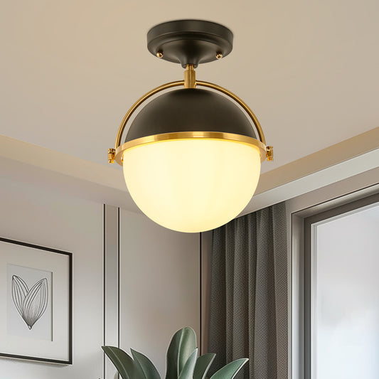 10 in. 1-Light Modern Semi-Flush Mount Ceiling Light with Black and Brass Finish for Living Room, Bedroom