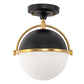 10 in. 1-Light Modern Semi-Flush Mount Ceiling Light with Black and Brass Finish for Living Room, Bedroom