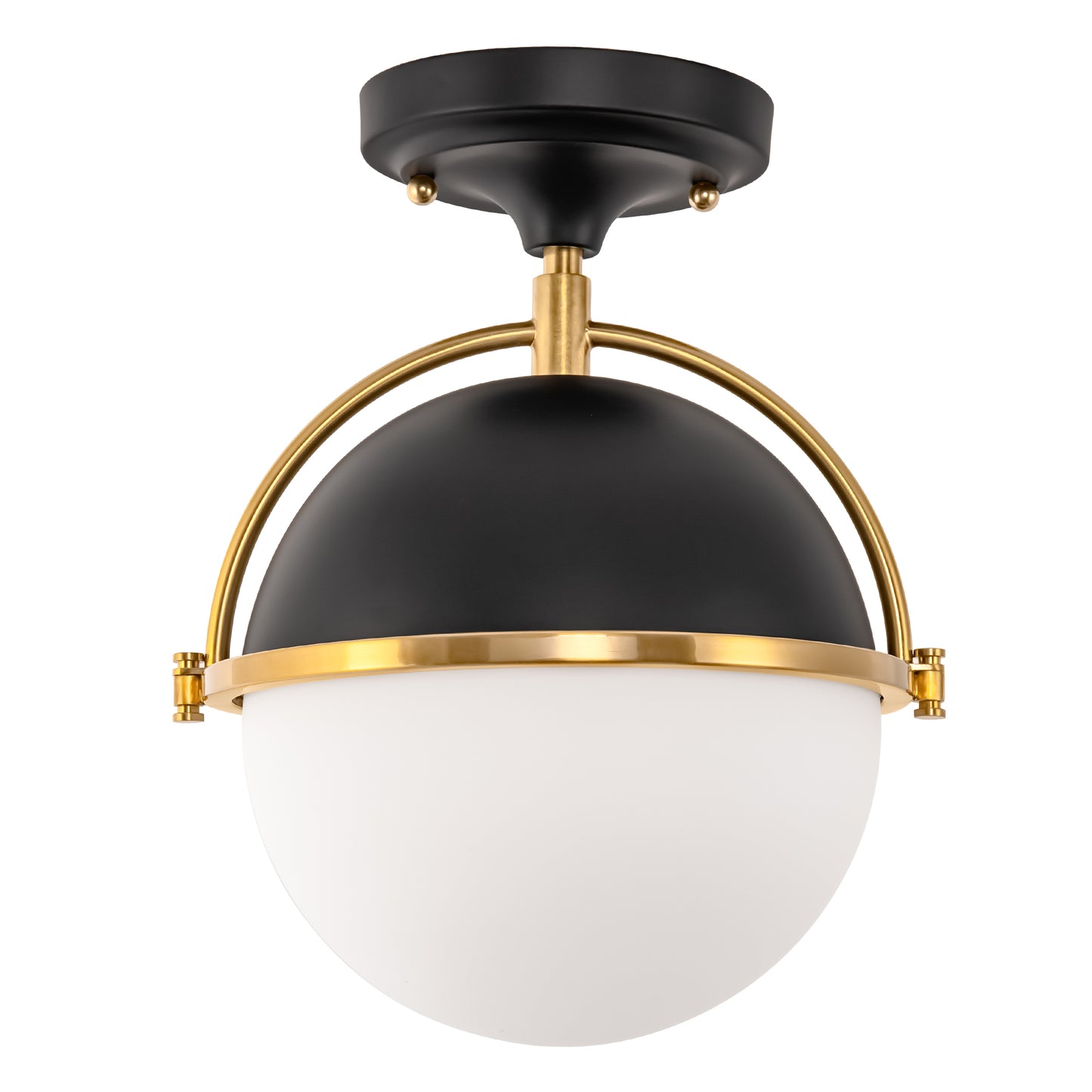 10 in. 1-Light Modern Semi-Flush Mount Ceiling Light with Black and Brass Finish for Living Room, Bedroom