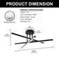 Black LED Chandelier 3-Light Modern Semi Flush Mount Ceiling Light 3000K Sputnik Light for Living Room Bedroom Foyer
