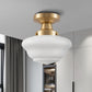 9 in. Rustic Farmhouse Schoolhouse Ceiling Light, Brass Finish with Frosted Glass Shade for Kitchen, Hallway, Bathroom