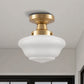 9 in. Rustic Farmhouse Schoolhouse Ceiling Light, Brass Finish with Frosted Glass Shade for Kitchen, Hallway, Bathroom