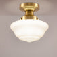 9 in. Rustic Farmhouse Schoolhouse Ceiling Light, Brass Finish with Frosted Glass Shade for Kitchen, Hallway, Bathroom