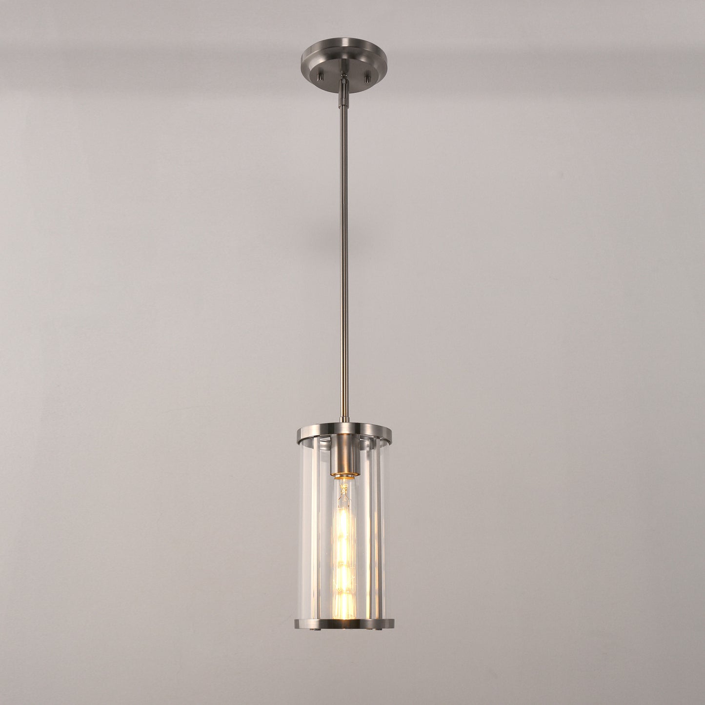1-Light Nickel Pendant Light with Clear Glass Shade, Modern Industrial Lighting for Kitchen Island and Dining Room
