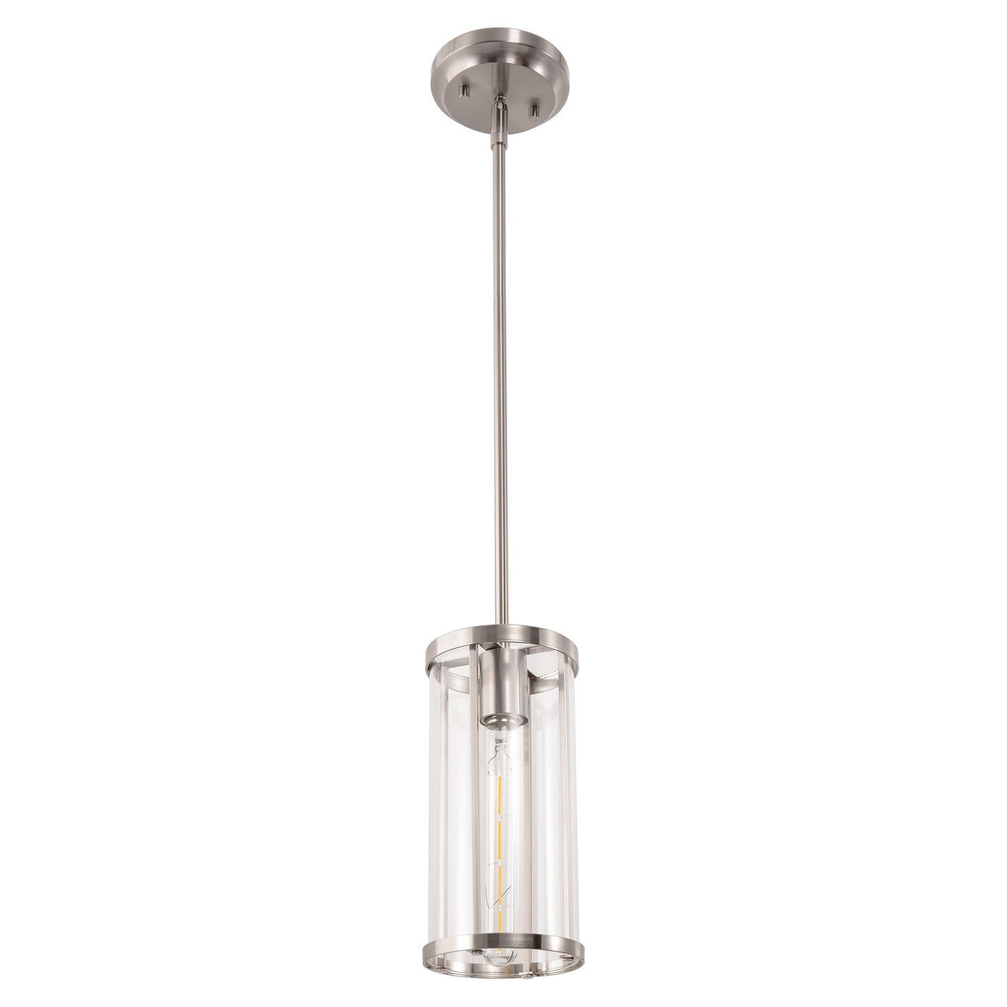 1-Light Nickel Pendant Light with Clear Glass Shade, Modern Industrial Lighting for Kitchen Island and Dining Room