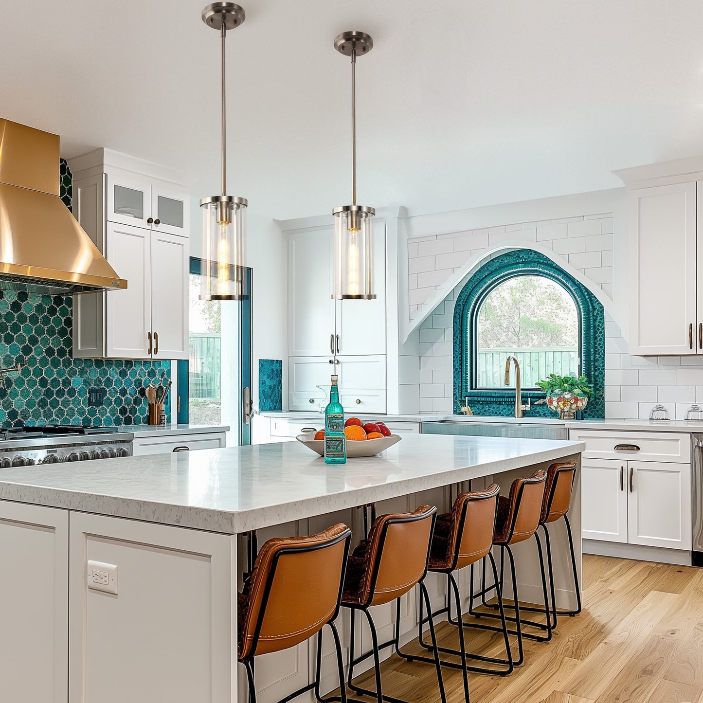 1-Light Nickel Pendant Light with Clear Glass Shade, Modern Industrial Lighting for Kitchen Island and Dining Room