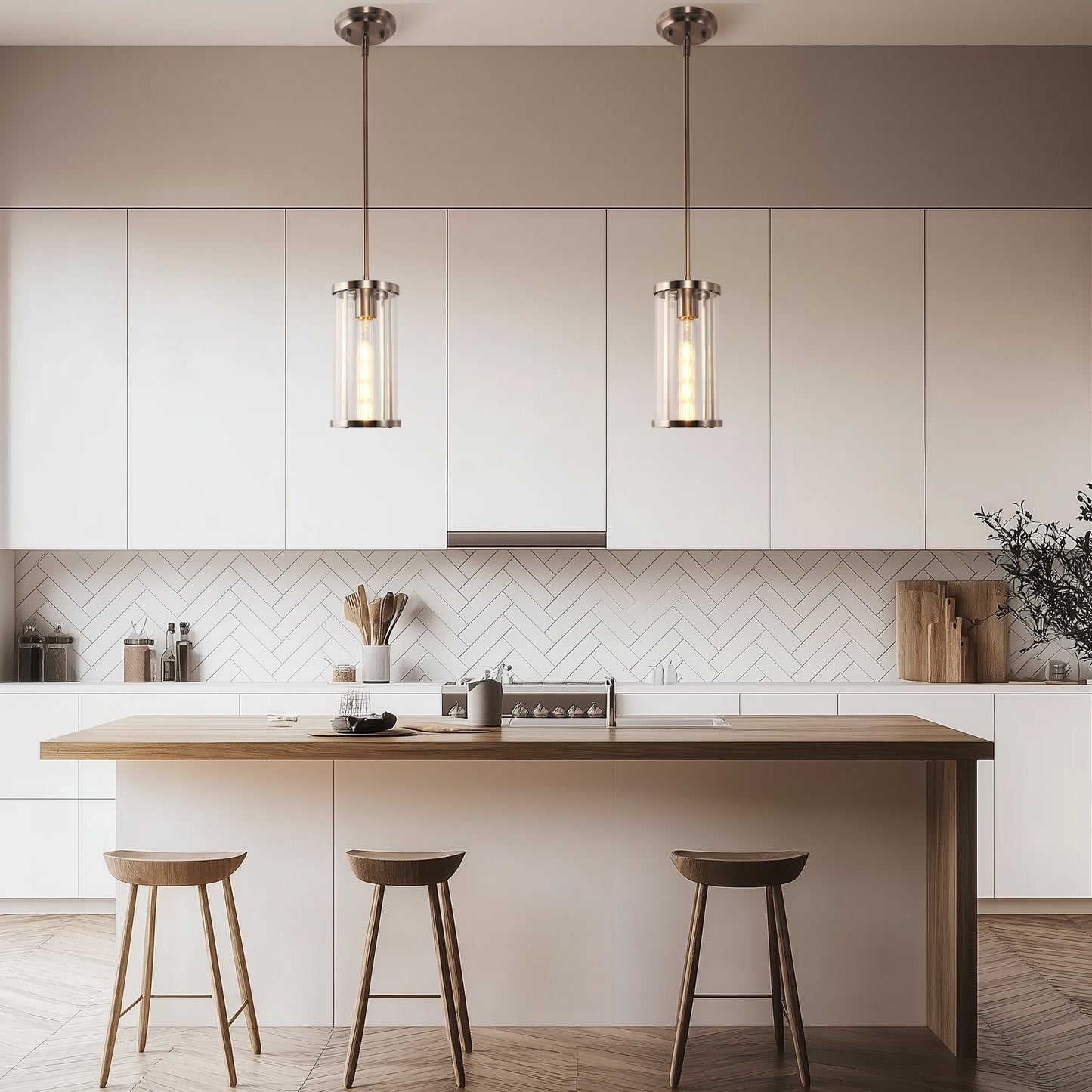 1-Light Nickel Pendant Light with Clear Glass Shade, Modern Industrial Lighting for Kitchen Island and Dining Room
