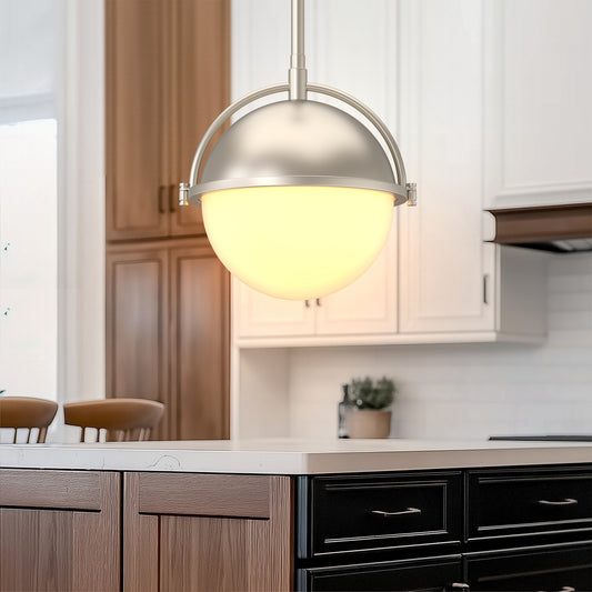1-Light Brushed Nickel Mini-Pendant Light with Frosted Glass Shade