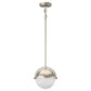 1-Light Brushed Nickel Mini-Pendant Light with Frosted Glass Shade