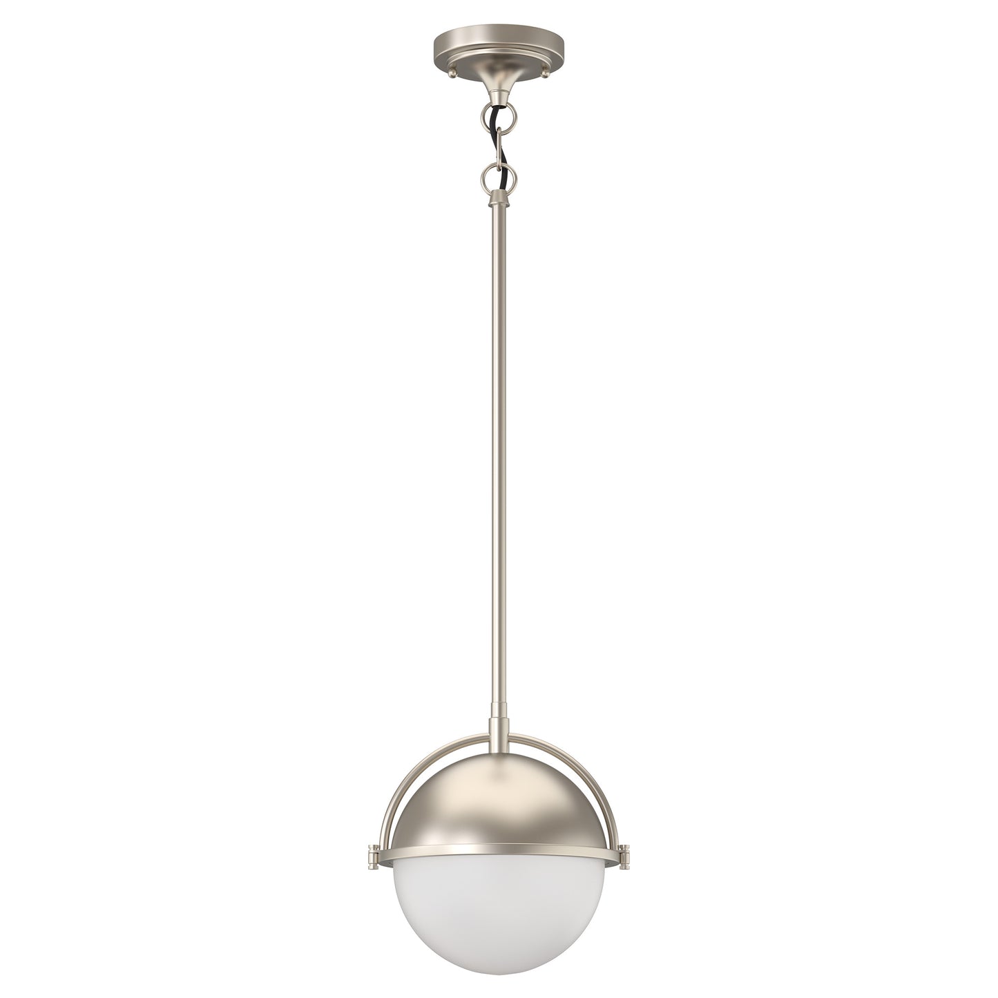 1-Light Brushed Nickel Mini-Pendant Light with Frosted Glass Shade