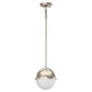 1-Light Brushed Nickel Mini-Pendant Light with Frosted Glass Shade