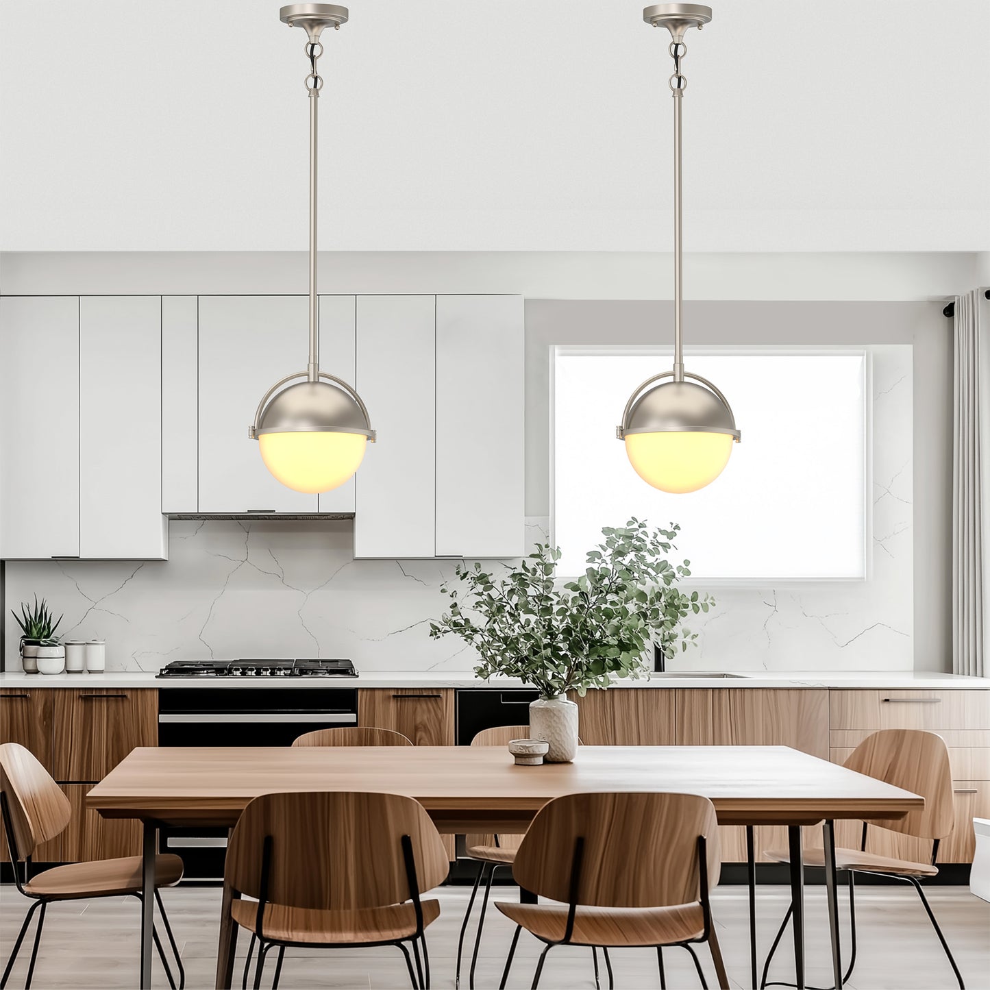1-Light Brushed Nickel Mini-Pendant Light with Frosted Glass Shade