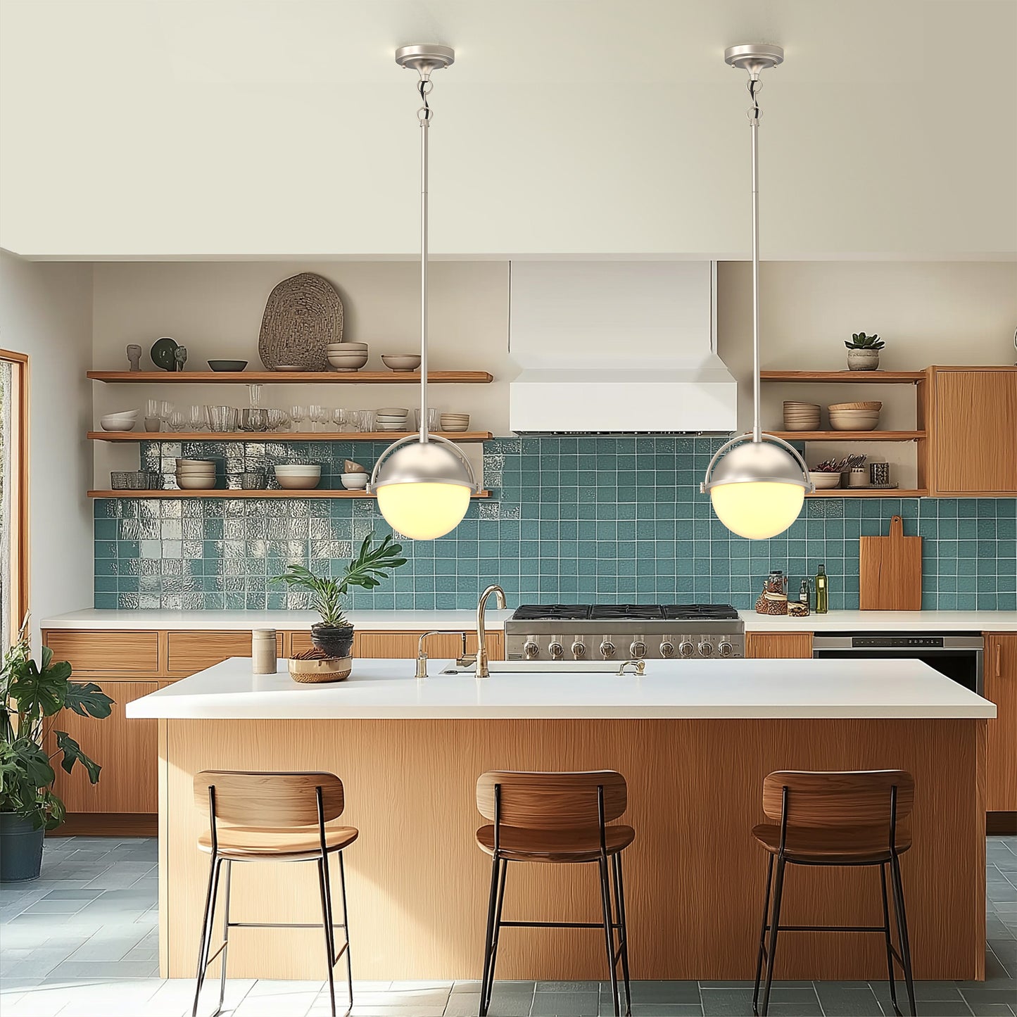 1-Light Brushed Nickel Mini-Pendant Light with Frosted Glass Shade