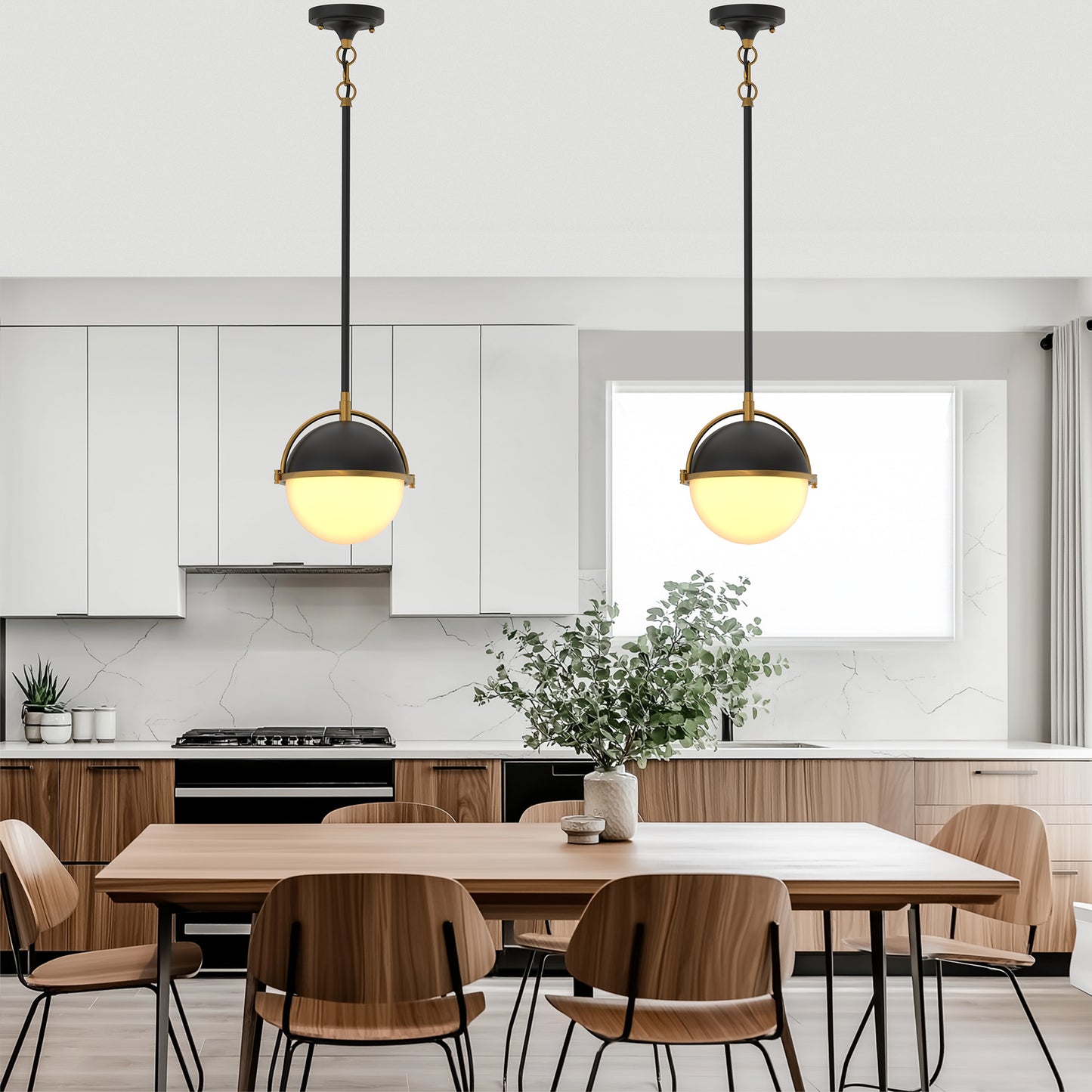 8 in. 1-Light Elegant Metal with Glass Globe Lighting, Matte Black and Gold Finishes for Kitchen Island