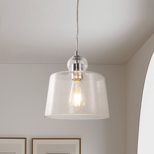 1-Light Brushed Nickel Pendant Light with Seeded Glass for Dining Rooms, Kitchen Islands, and Entryways