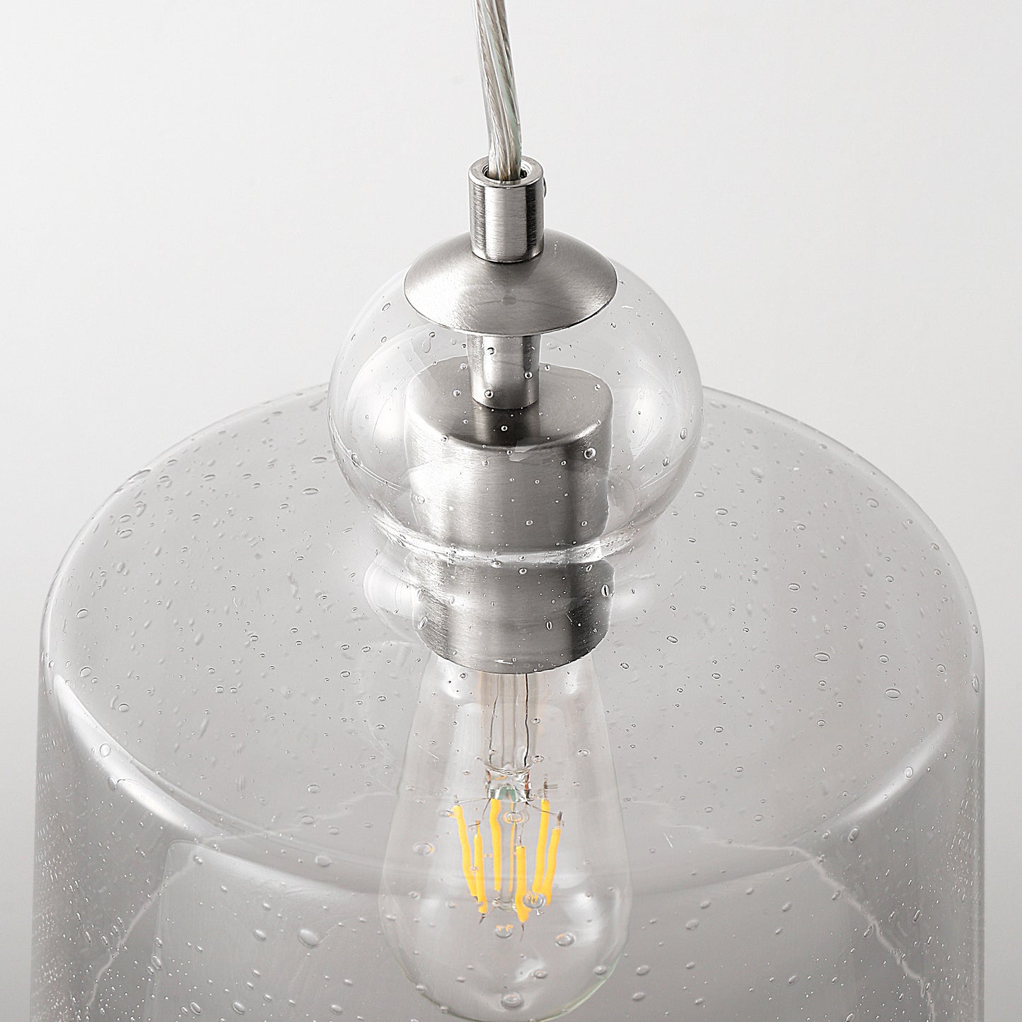 1-Light Brushed Nickel Pendant Light with Seeded Glass for Dining Rooms, Kitchen Islands, and Entryways