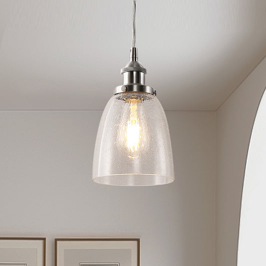 6 in.1-Light Brushed Nickel Industrial Glass Pendant Light, Hanging Ceiling Fixture for Kitchen, Bar, and Dining Room