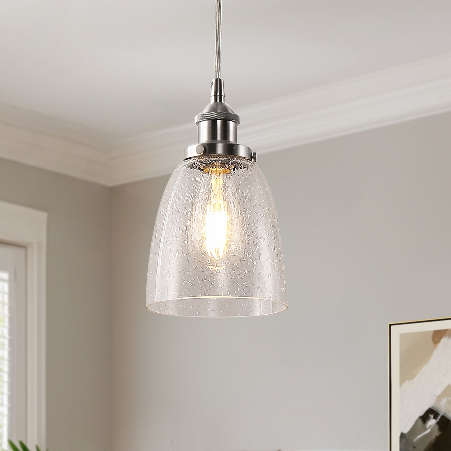 6 in.1-Light Brushed Nickel Industrial Glass Pendant Light, Hanging Ceiling Fixture for Kitchen, Bar, and Dining Room