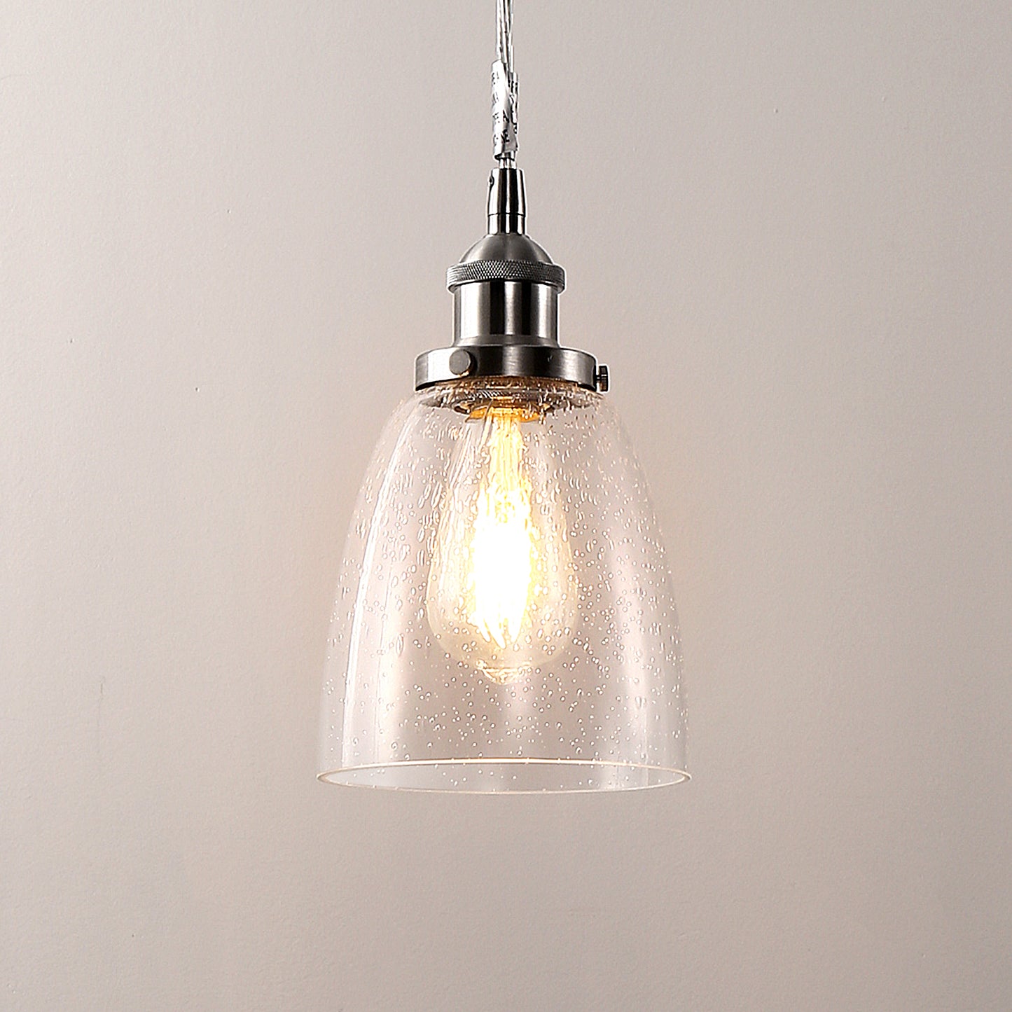 6 in.1-Light Brushed Nickel Industrial Glass Pendant Light, Hanging Ceiling Fixture for Kitchen, Bar, and Dining Room