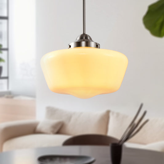 Farmhouse 1-Light Brushed Nickel Pendant Light with Milk White Frosted Glass Shade for Kitchen, Hallway, and Entryway