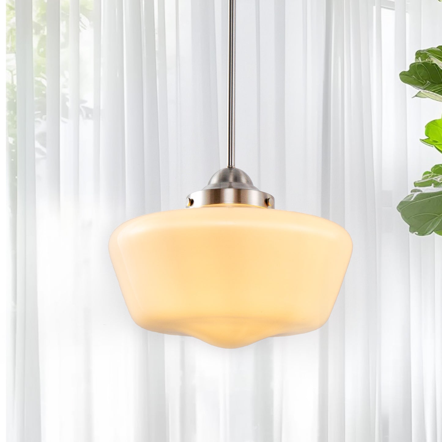 Farmhouse 1-Light Brushed Nickel Pendant Light with Milk White Frosted Glass Shade for Kitchen, Hallway, and Entryway