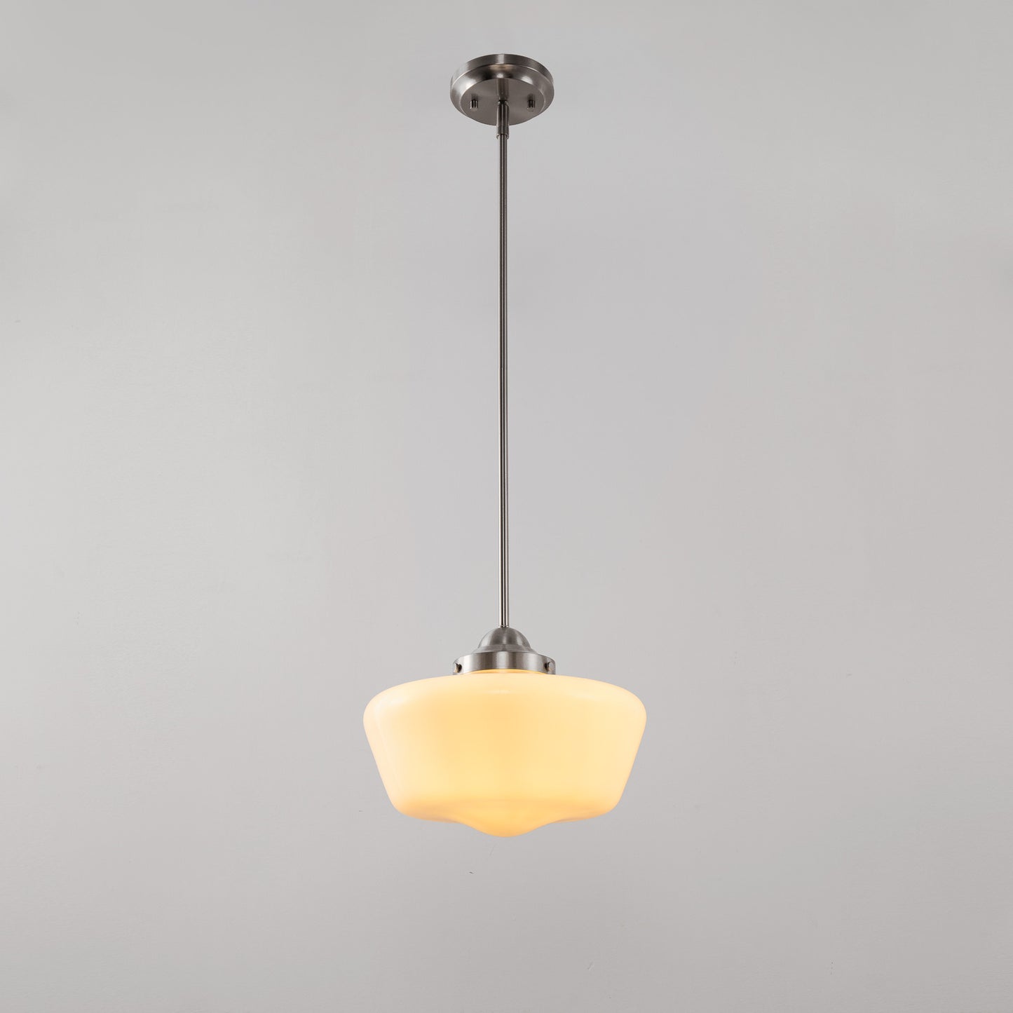 Farmhouse 1-Light Brushed Nickel Pendant Light with Milk White Frosted Glass Shade for Kitchen, Hallway, and Entryway