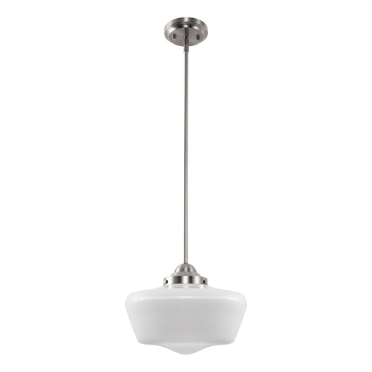 YANSUN 11.8 in. 1-Light Brushed Nickel Mini Dome Pendant Light with Milky Glass Shade and No Bulb Included