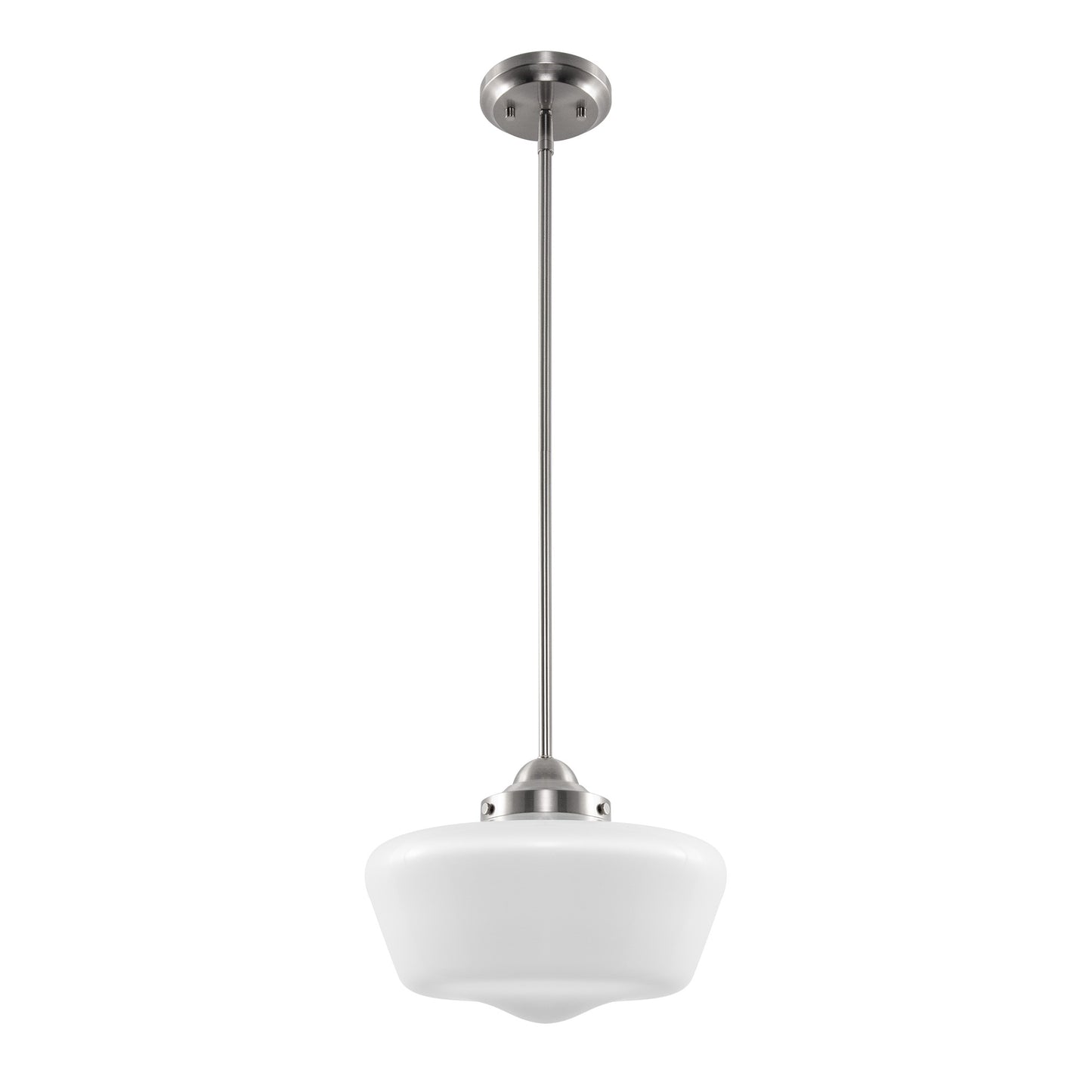 Farmhouse 1-Light Brushed Nickel Pendant Light with Milk White Frosted Glass Shade for Kitchen, Hallway, and Entryway
