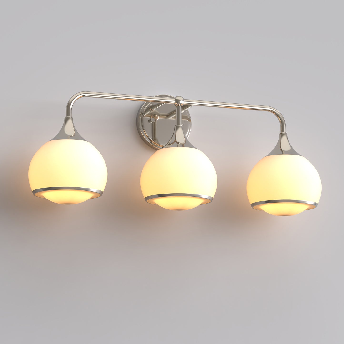 27 in. Modern 3-Light Brushed Nickel Vanity Light   Bathroom Lighting with Soft White Glass for Bathroom