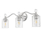 24 in. 3-Light Brushed Nickel Bathroom Vanity Light with Crystal Accents and Clear Hammered Glass Shades
