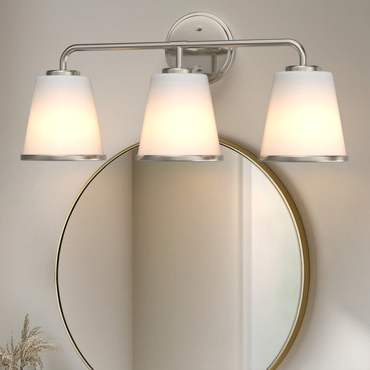 23 in. Modern 3-Light Brushed Nickel Vanity Light with Soft White Glass for Bathroom