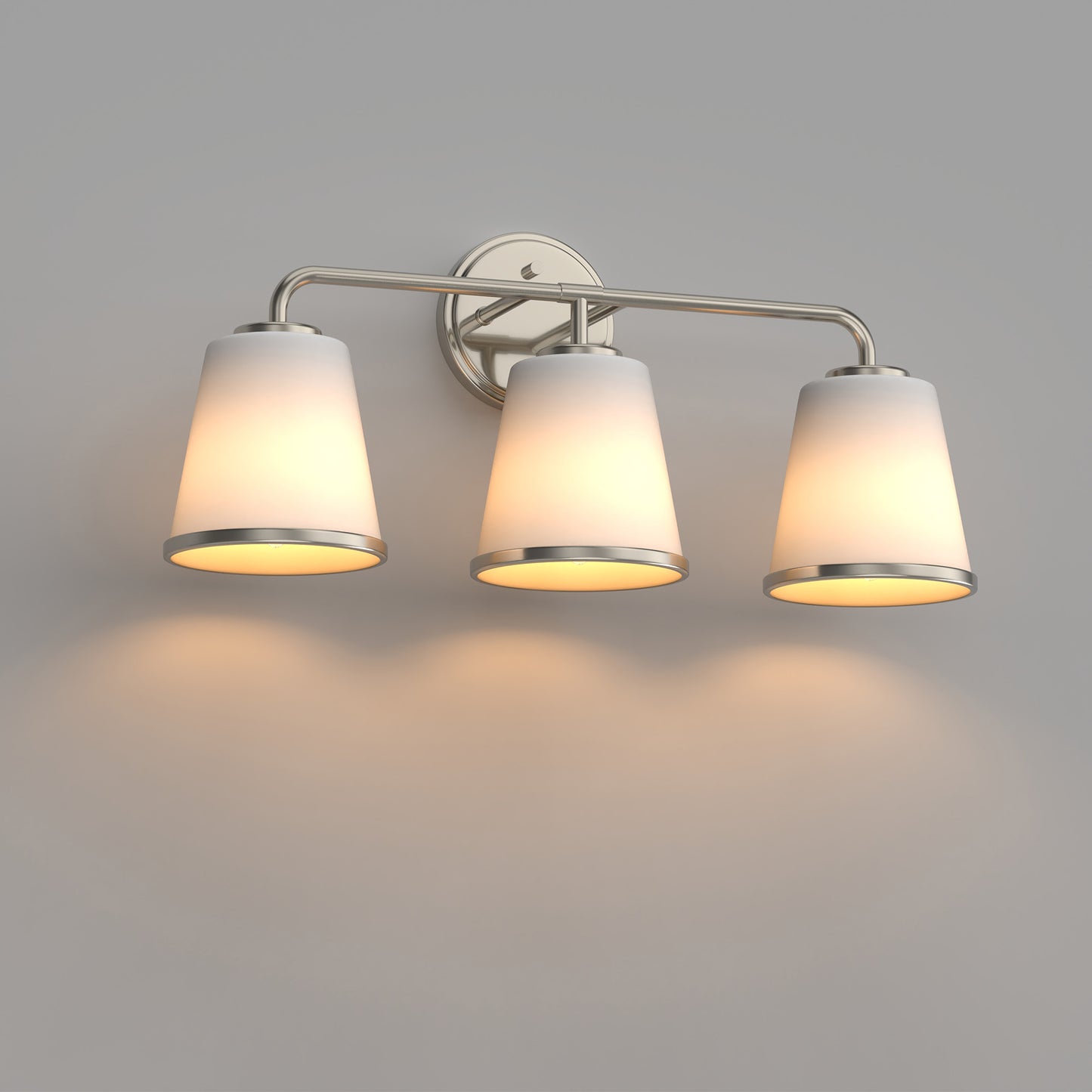23 in. Modern 3-Light Brushed Nickel Vanity Light with Soft White Glass for Bathroom