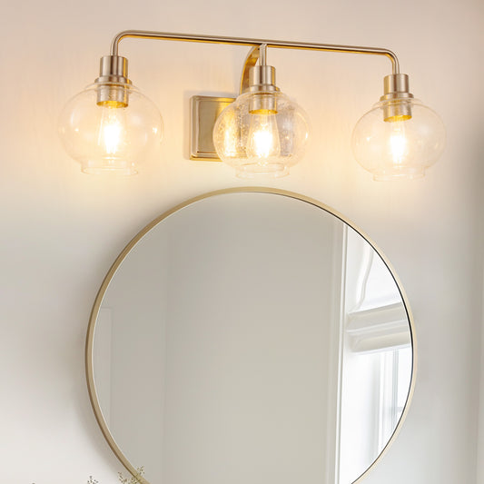 27 in. 3-Light Brushed Nickel Vanity Light with Clear Bubble Glass Shades, Bathroom Wall Sconce for Vanity or Mirror