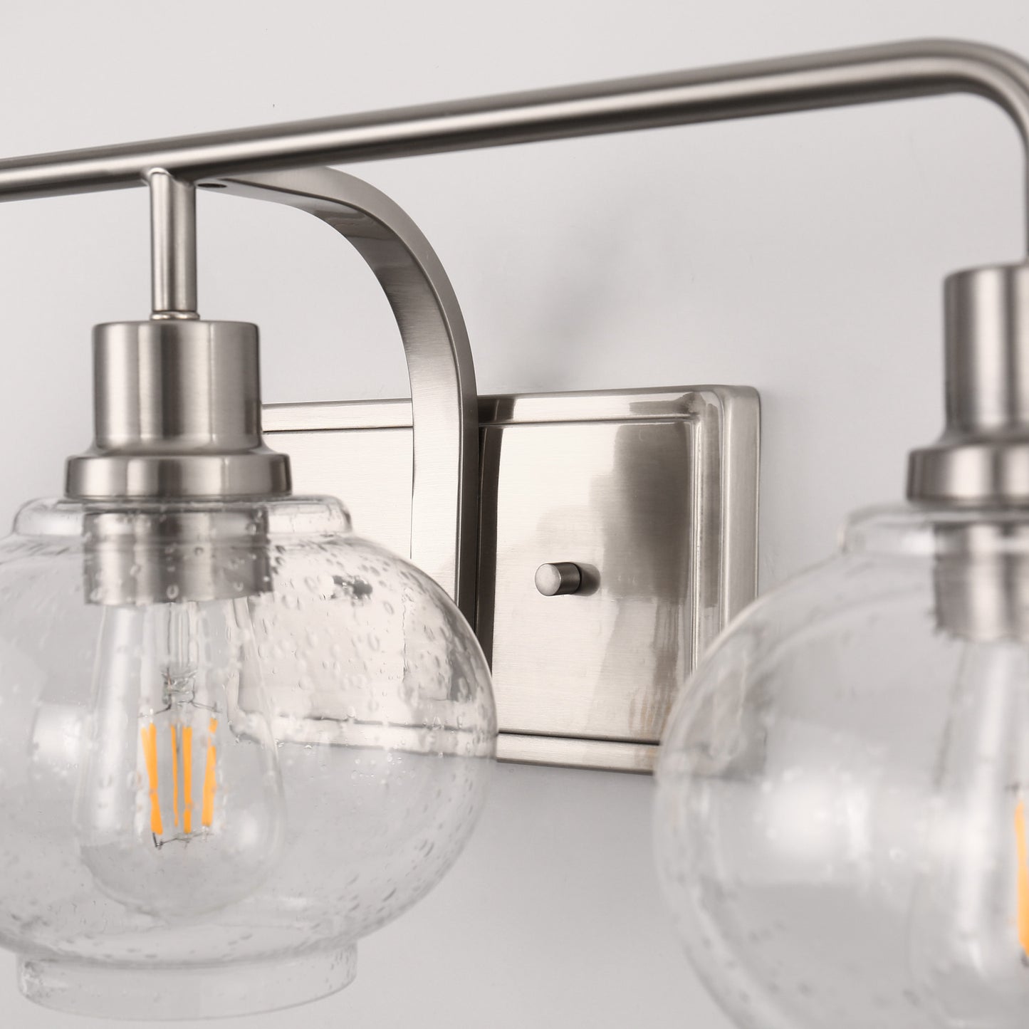 27 in. 3-Light Brushed Nickel Vanity Light with Clear Bubble Glass Shades, Bathroom Wall Sconce for Vanity or Mirror
