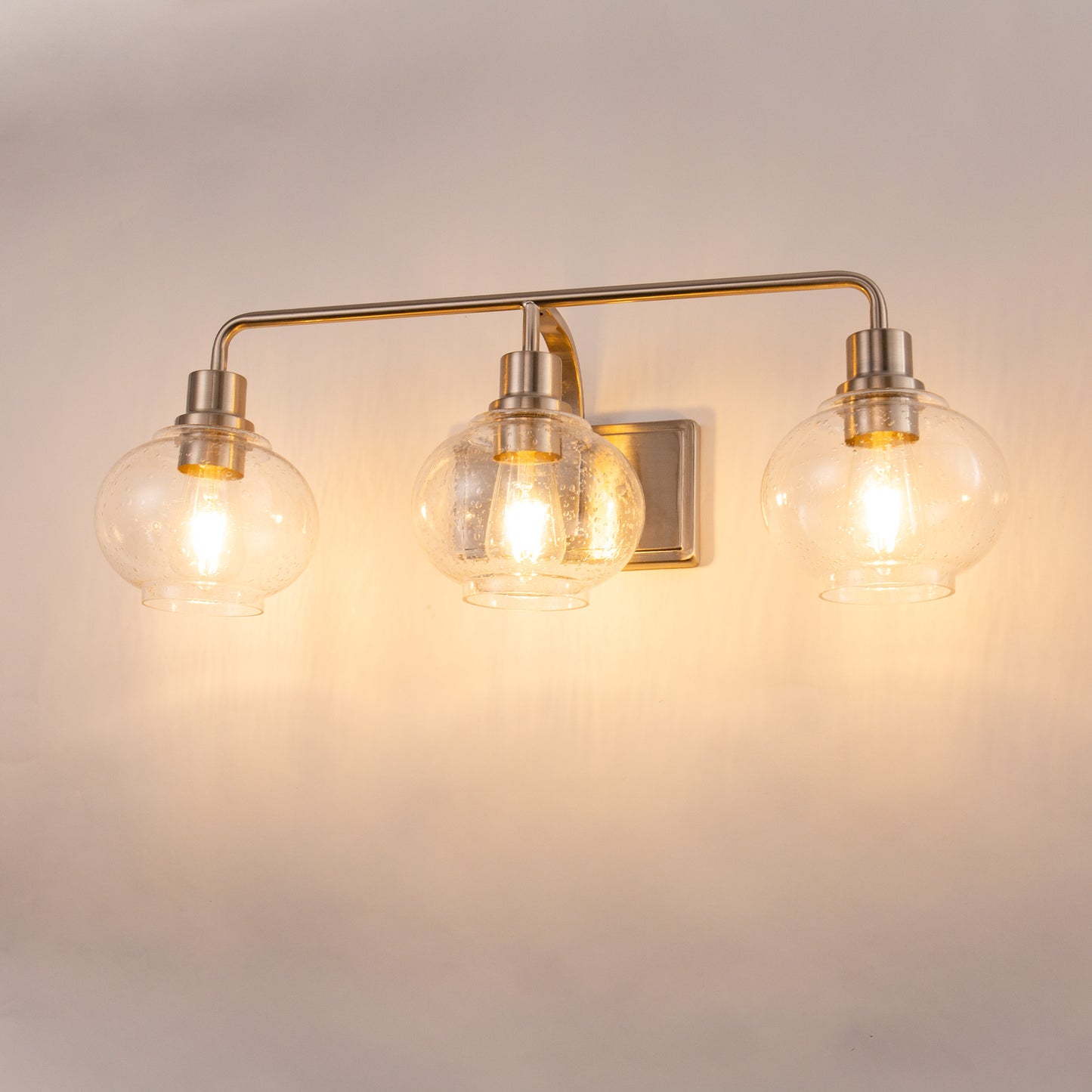 27 in. 3-Light Brushed Nickel Vanity Light with Clear Bubble Glass Shades, Bathroom Wall Sconce for Vanity or Mirror