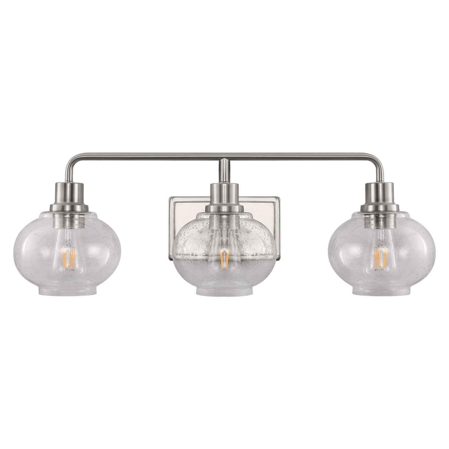 27 in. 3-Light Brushed Nickel Vanity Light with Clear Bubble Glass Shades, Bathroom Wall Sconce for Vanity or Mirror