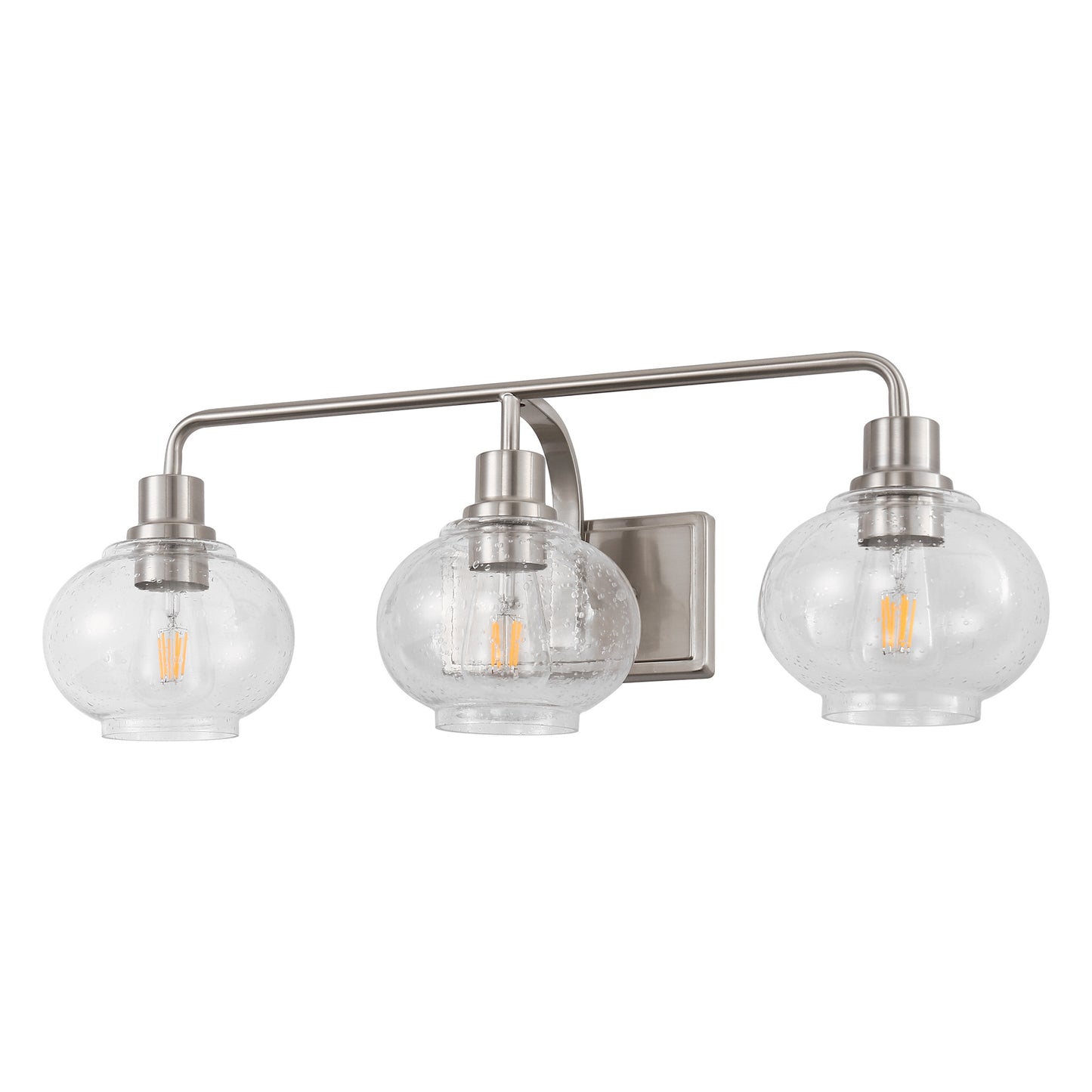 27 in. 3-Light Brushed Nickel Vanity Light with Clear Bubble Glass Shades, Bathroom Wall Sconce for Vanity or Mirror