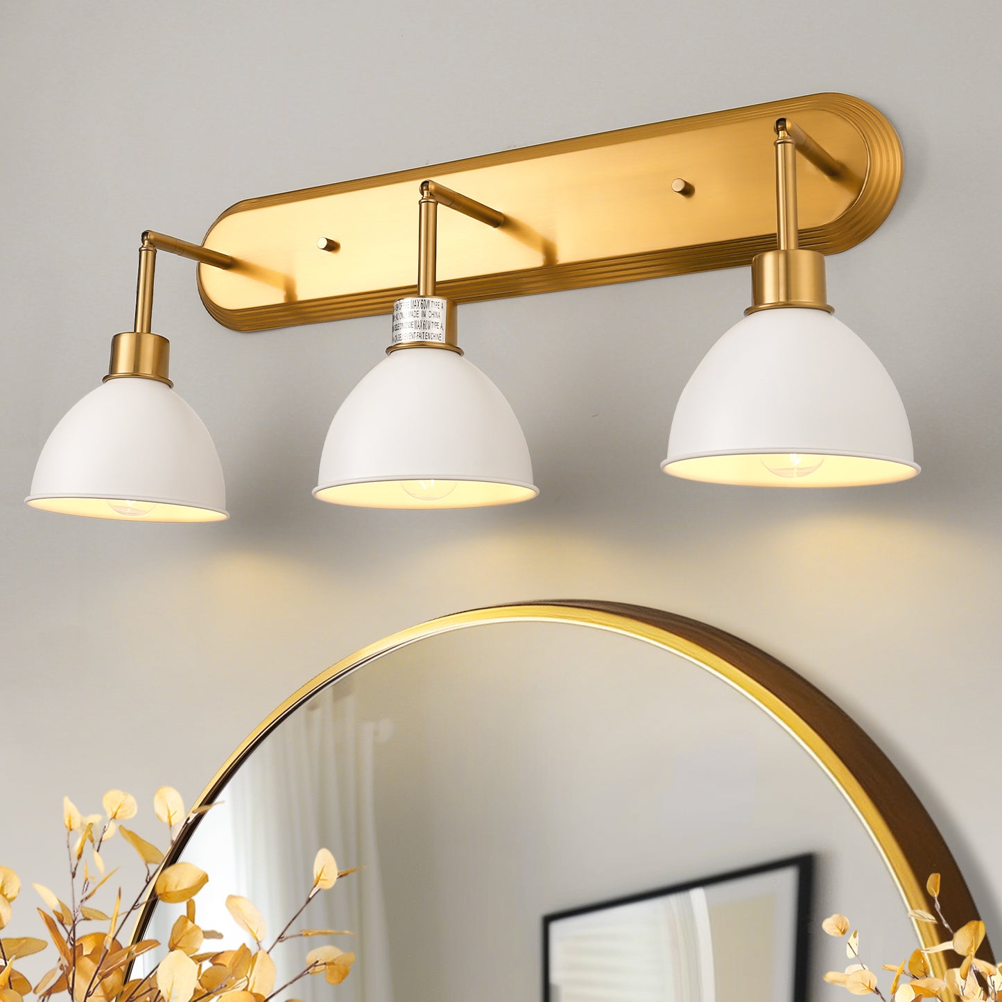 26 in. 3-Light Gold Bathroom Vanity Light with White Shades, Modern Wall Sconce for Bathroom, Vanity